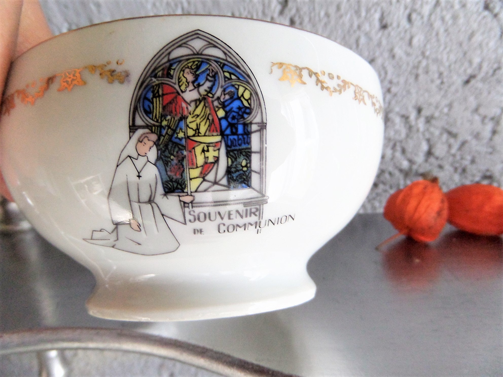 Limoges Tiny Français Cafe Au Lait Bol. Communion Souvenir