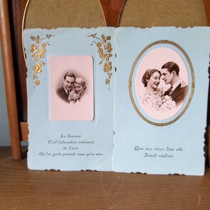 Français Poème Cartes photographiques bleu doré années 1910. Qualité du cadeau.