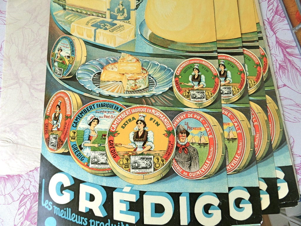 Affiche Vintage Stock Glossy Poster Français Produits Laitiers Des Années 1960