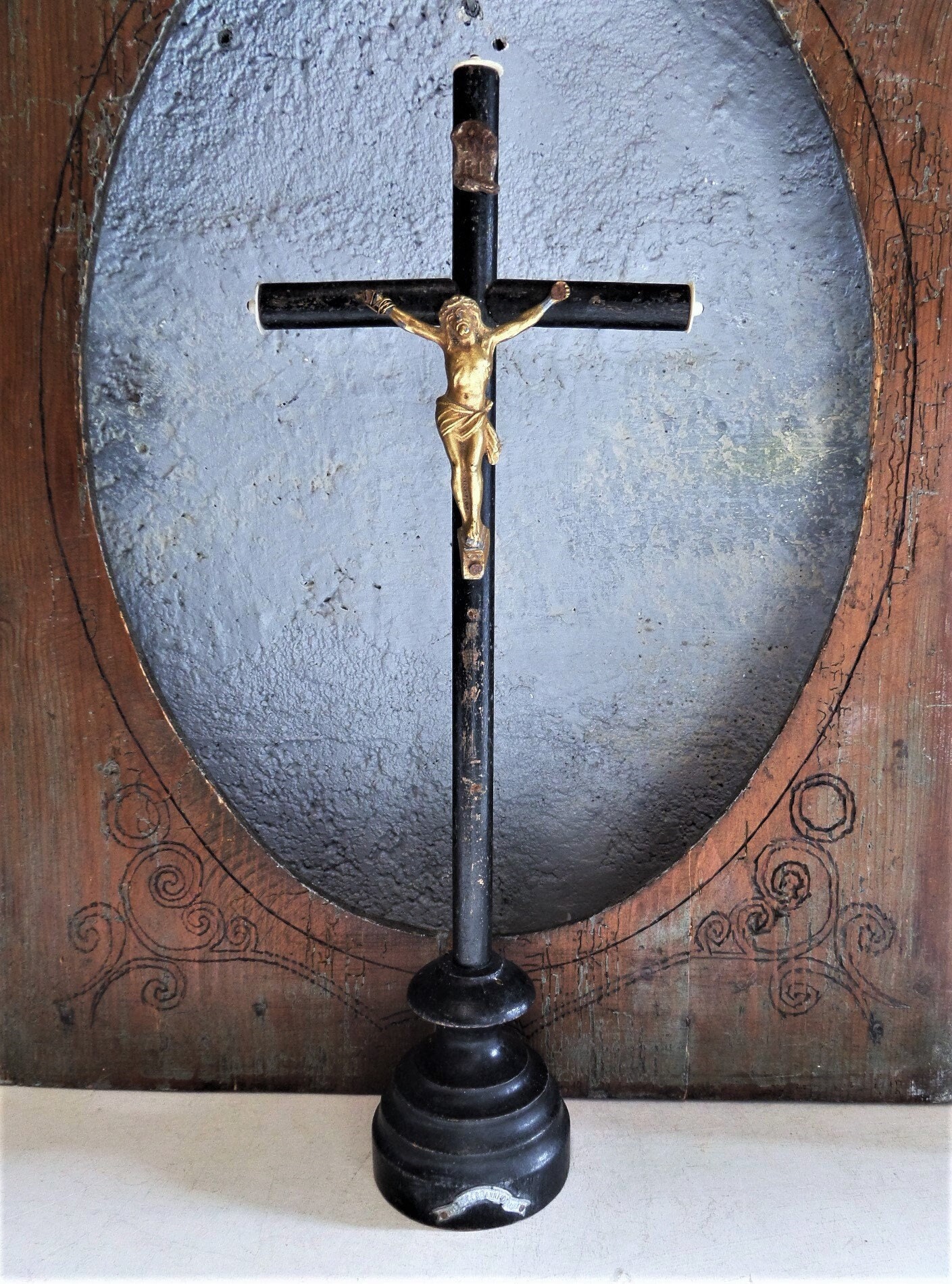 Un Marché Aux Puces Trouve Français Crucifix Victorien Antique de 14 Pouces Des Années 1900