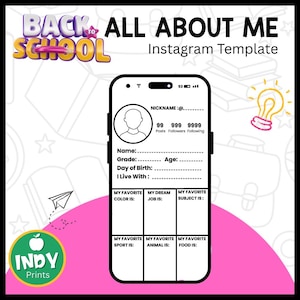 All About Me Worksheet Printable, Back to School Activity Poster, Student Intro Template for Classroom