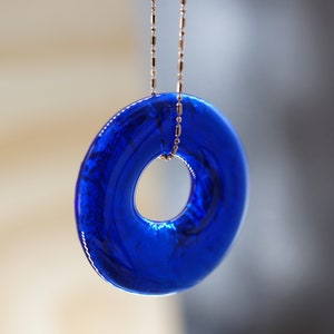 Cobalt Blue Necklace Recycled Wine Glass Bottle Upcycled Sustainable Jewelry Rose Gold Plated Chain Handmade Unique Gift