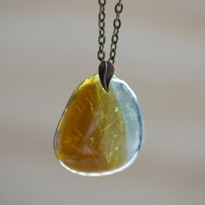 1942 Don Julio Tequila Glass Necklace Brass Leaf Nature Inspired Recycled Sustainable Jewelry Gold Chain Handmade Unique Gift