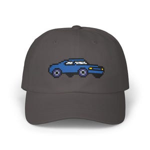 Cap, Pixel Art Blue Muscle Car Design, Retro Hat, Vintage Baseball Cap, Dad Hat, Car Lover Gift