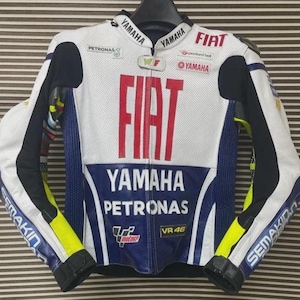 Yamaha Fiat Racing Motorcycle Leather Jacket, Genuine Cowhide Leather Jacket, CE Approved Protectors Jacket, Gift For Him or Her