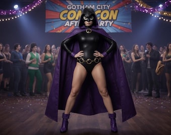 Raven Leather Cosplay Costume - DC Comics Heroine Body Outfit - Handmade Cowhide Leather Arcane Heroine suit For Adult - Comic Con Fans Gift