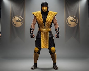 Mortal Kombat Scorpion Cosplay Costume - Yellow And Black Leather Armor Suit -Handmade Premium  Cowhide Leather Body Outfit For Cosplay Fans