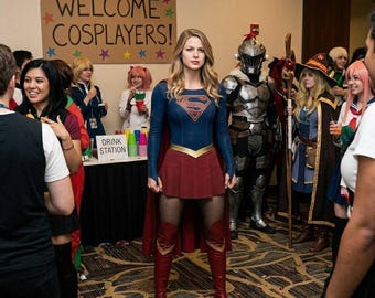 Supergirl Solar Guardian Kryptonian Inspired Costume - Crimson & Azure Heroine Bodysuit - Handmade Cowhide Leather Multiversal Oufit For Her