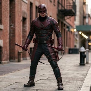 Daredevil Inspired Leather Superhero Cosplay Costume, Hell's Kitchen Armor Outfit ,Handcrafted Red Devil Suit, Martial Arts Style Costume