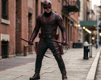 Daredevil Inspired Leather Superhero Cosplay Costume, Hell's Kitchen Armor Outfit ,Handcrafted Red Devil Suit, Martial Arts Style Costume