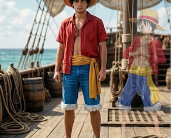 Monkey D.Luffy Inspired Pirate Captain Crimson Cosplay Costume - High-Fidelity Anime Adventure Set - Premium Handmade Tactical Sailor Outfit