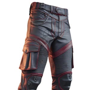 Pantaloni da motociclista in pelle gotica da uomo - Pantaloni da motociclista tattici corazzati - Pantaloni cargo corazzati in pelle bovina resistente con tasche multiuso
