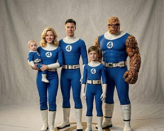 Fantastic 4 Inspired Pioneer Tactical Cotton Bodysuit -Interstellar Explorer Blue & White Heroine Costume - Premium Cosmic Superhero Uniform
