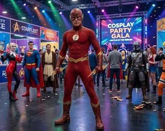 Flash Inspired Crimson Cosplay Costume - Scarlet Speedster Hero Armor Suit - Handmade Cowhide Leather & Lycra Performance Outfit For Adults