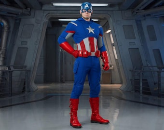 Captain America Cosplay costume - Marvel Comics Hero Inspired Tactical Outfit - Handmade Premium Red And Blue Spendex Cosplay Gear For Adult