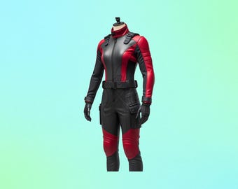 Hochwertiger Premium Red & Black Rindsleder Assassin Taktischer Kampfanzug - Echtleder LARP Cosplay Krieger Bodysuit - Rollenspiel Kostüm