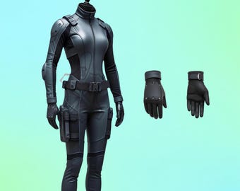 High-Tech-Frauen-Schwarz-Kampf Cyberpunk Stealth Robuster Krieger-Jumpsuit - Premium-Rindsleder-Tactical Cosplay Bodysuit - Action-Kostüm
