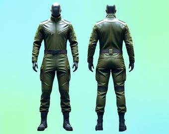 Custom Handmade Rugged Tactical Leather Green Combat Utility Jumpsuit - Cowhide Stealth Military-Inspired Belted Warrior Suit - Cosplay suit