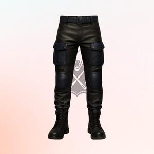 Pantaloni cargo in pelle nera da uomo - Pantaloni da combattimento tattici gotici in pelle di mucca, pantaloni da motociclista streetwear robusti e utility di ispirazione militare, pantaloni steampunk