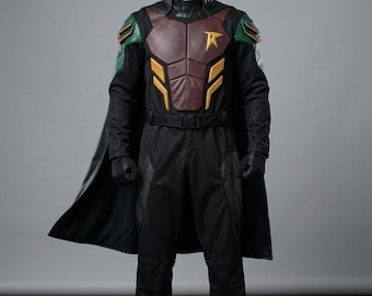 Emerald Guardian Tactical Vigilante Suit -Hand-Painted Robin Inspired Hero Costume -Handmade  Premium Leather Adventure Robin Set For Adults