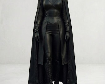 Mother of Dragons Leather Cosplay Costume - Daenerys Targaryen Leather Cape Outfit - Handmade Cowhide Black Leather Tactical Costume For Her