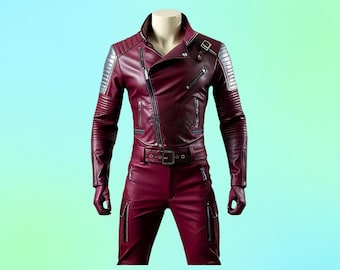 Handmade  Men’s Maroon Leather Combat Jumpsuit – Cyber Gladiator Tactical Armor Suit – Cowhide Cosplay Outfit with Silver Shoulder Pads