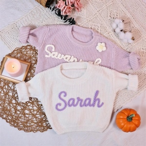 Custom Hand Embroidered Sweater with Name,Personalised baby Jumper,Knit Sweater Toddler,Baby Gifts,Baby Shower Gifts,Birthday Gift For Kids