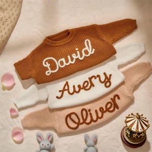 Custom Baby Name Sweater - Embroidered Name Sweater Romper, Personalized Knit Name Sweater Toddler, Name Sweater Monogramed,Knit Gift