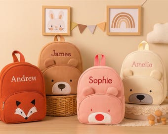 Embroidered Corduroy Kids Backpack, Personalized Toddler School Bag