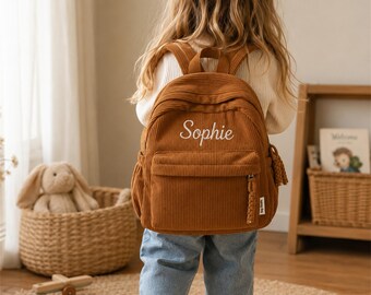Gepersonaliseerde jongensrugzak|Aangepast verjaardagscadeau peuter jongen|Boekentas kinderdagverblijf|Corduroy tas met naam|Luiertas babyjongen | Geborduurd cadeau