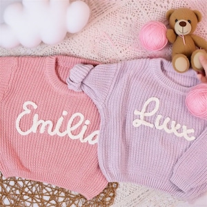 Personalized Baby Jumper with Hand-Embroidered Name Monogram, Baby Girls Sweater With Name, Christmas gift Birthday Gift For Girls Boys