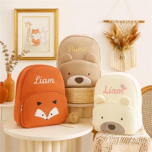 Personalized Corduroy Kids Backpack, Embroidered Name, Animal Design