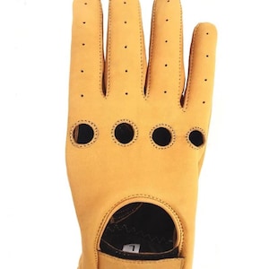 Men’s Yellow Leather Driving Gloves – Classic Design | Vintage Soft Suede Car Gloves | Breathable Stylish Motoring Gloves