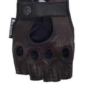 Men’s Fingerless Leather Driving Gloves | Brown Half Finger Motorcycle Biker Gloves | Classic Cruiser Gloves for Summer Riding