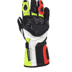 Men’s Leather Gauntlet Motorcycle Gloves Racing Touchscreen Dirt Bike MotoGP Street Road Gloves - Orange Green Black Steel Armor Protective