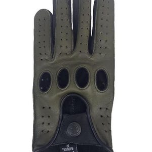 Men’s Leather Driving Gloves Black and White Two-Tone Vintage Gloves Perforated Car Gloves Soft Genuine Leather Classic Driver Style Gloves