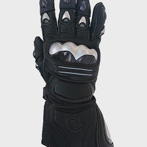 Men’s Black Motorcycle Racing Gloves | Full Gauntlet Leather Gloves with Carbon Fiber Armor | Protective Riding Gloves for Bikers