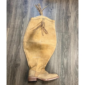 Tan Leather Knee-High Western Boots - Handcrafted Women’s Boots with Fringe Detail and Low Heel