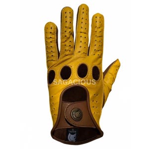Designer Driving Gloves Yellow Cognac Leather | Reverse Stitch Luxury Driving Gloves Men Women | Classic Car Motorcycle Fashion Gloves