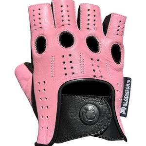 Pink Leather Fingerless Driving Gloves: Women&#39;s Retro Motorcycle Gym Gloves