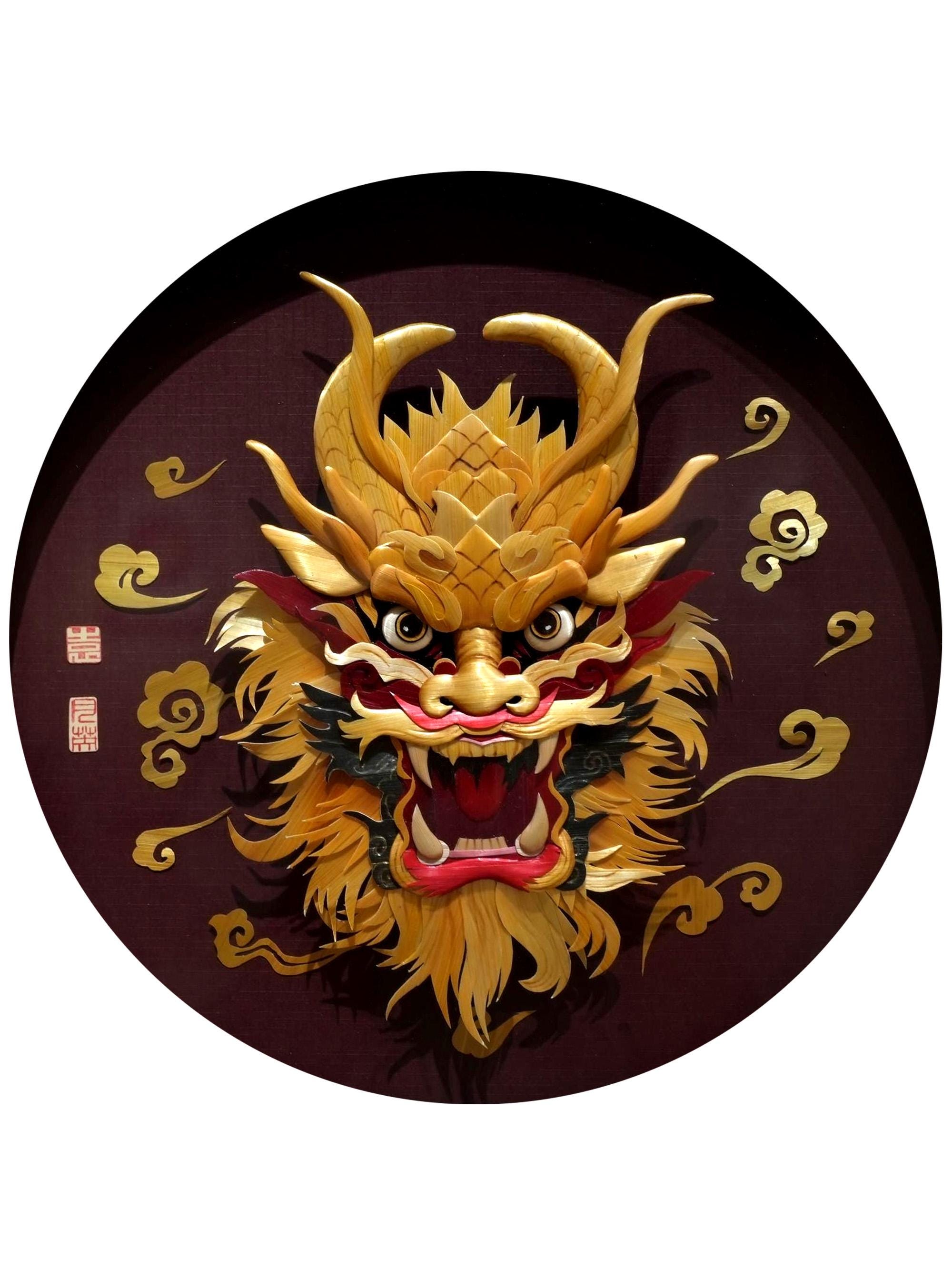 中国伝統麦稈画「黄金龍」 中国伝統麦稈画「黄金龍」 中国伝統麦稈画「黄金龍」 アート・写真
