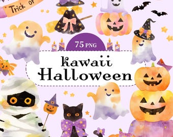 Pastelkleur Halloween-clipart: aquarel spoken, katten (75 png)