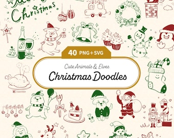 Christmas Doodles PNG : Hand-Drawn Holiday Clipart set  (SVG and PNG)