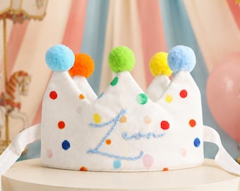 Personalized Fabric Birthday Crown for Baby, Custom Name Confetti Dot First Birthday Party Hat