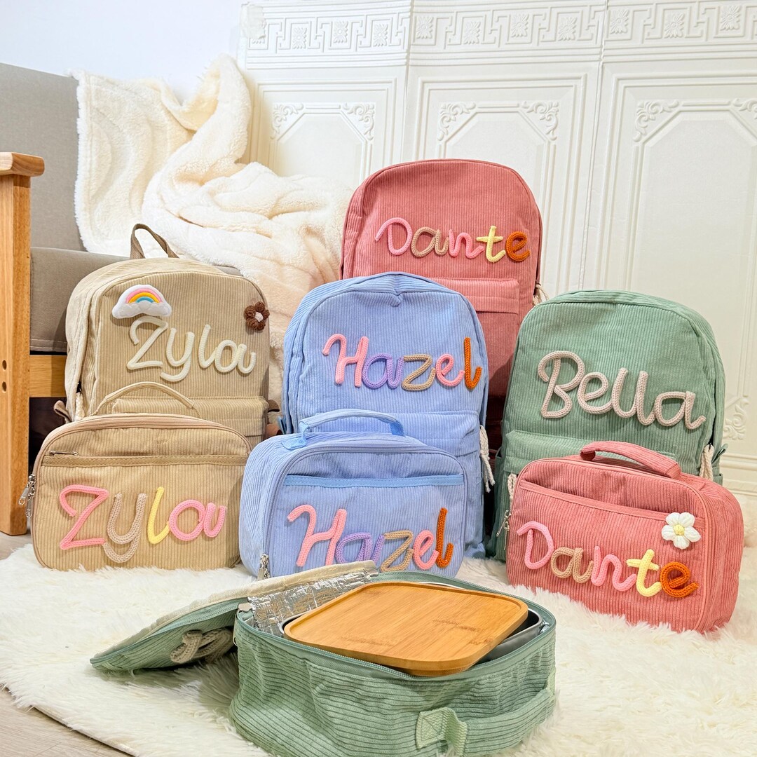 Personalized Corduroy Backpack & Lunch Bag Set | Embroidered Name - Etsy