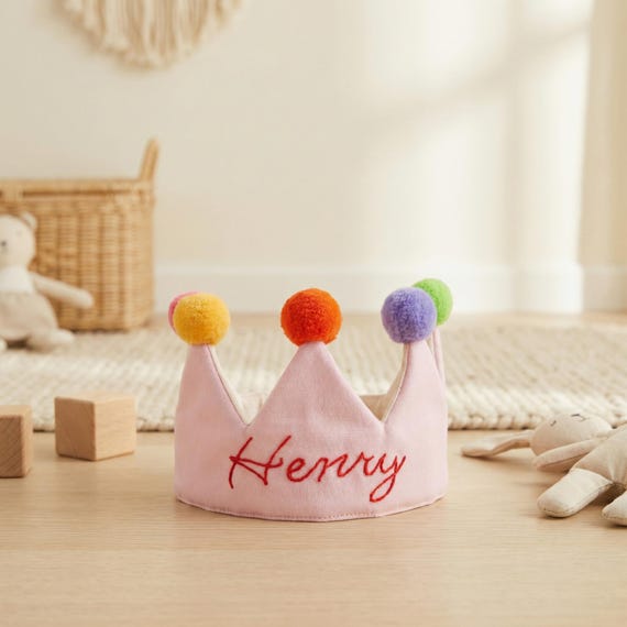 Personalized Baby Crown, Custom Hand Embroidered Linen Crown, Mother’s Day Gift from Baby, 1st Birthday Gift, Holiday Photo Prop