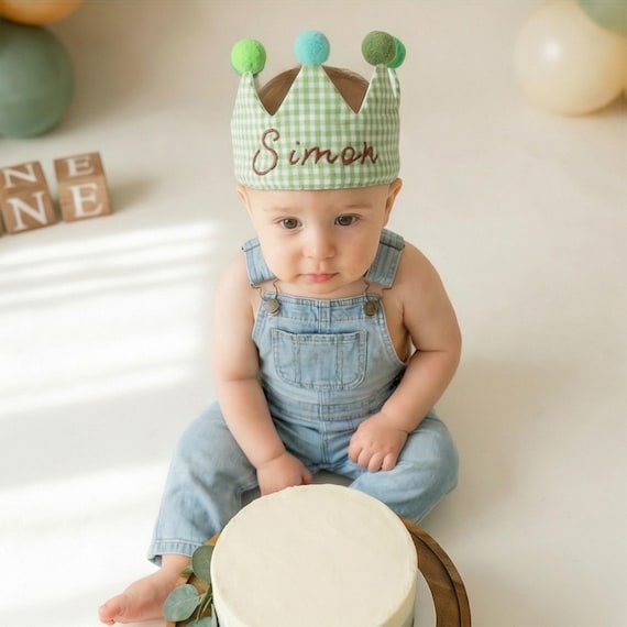Personalized Birthday Crown, Custom Embroidered Name, First Birthday Hat, Cake Smash Photo Prop, Adjustable Keepsake