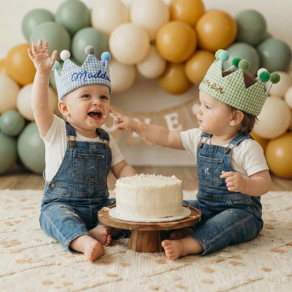 Hand Embroidered Personalized Birthday Crown, Custom Name Cotton, Baby Toddler 0-3, 1st Birthday Cake Smash Photo Prop, Keepsake