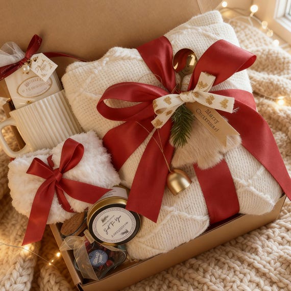 Luxury Christmas Gift Box, Basket for Women, Cozy Care Package, hug in a box