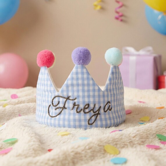 Personalized Birthday Crown, Custom Name Embroidered Hat, Baby Toddler First Birthday, Cake Smash Photo Prop, Party Outfit, Keepsake